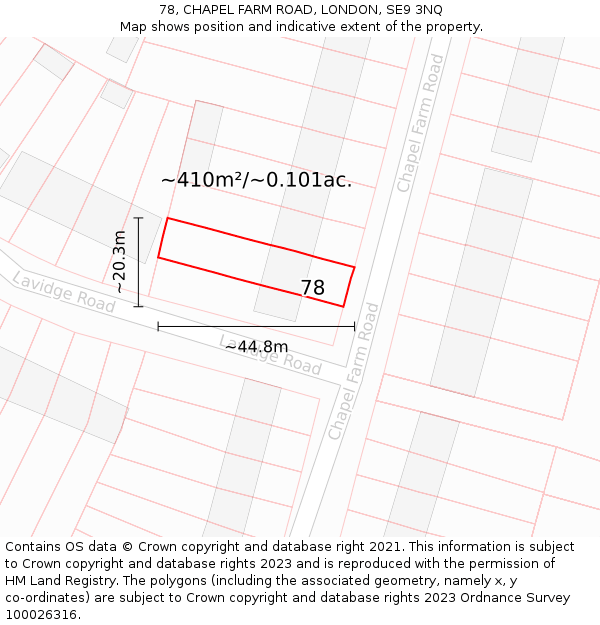 78, CHAPEL FARM ROAD, LONDON, SE9 3NQ: Plot and title map