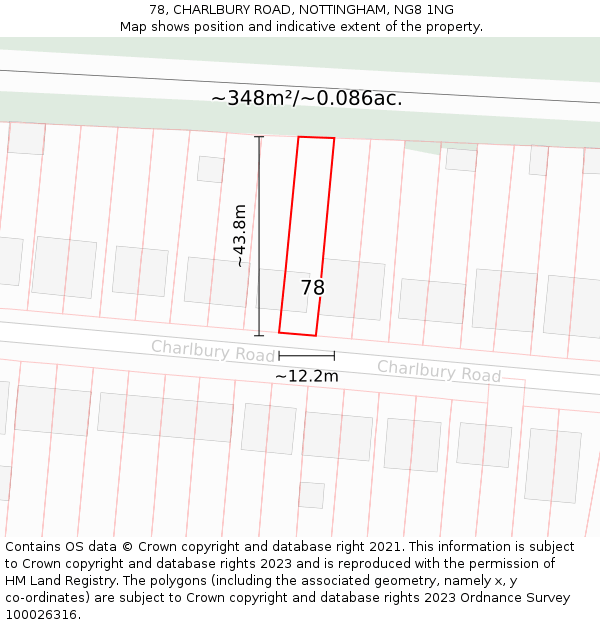 78, CHARLBURY ROAD, NOTTINGHAM, NG8 1NG: Plot and title map