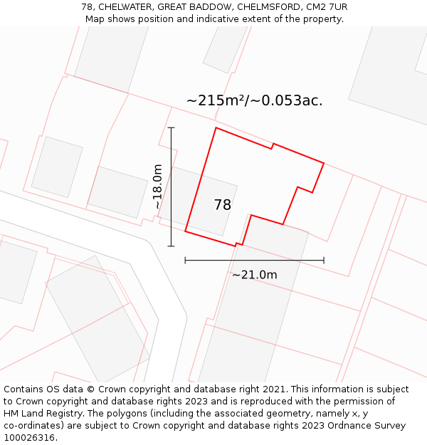 78, CHELWATER, GREAT BADDOW, CHELMSFORD, CM2 7UR: Plot and title map
