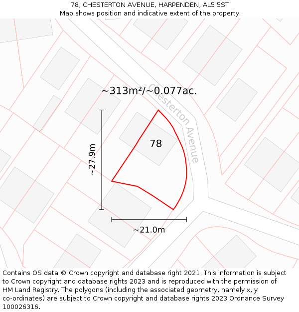 78, CHESTERTON AVENUE, HARPENDEN, AL5 5ST: Plot and title map