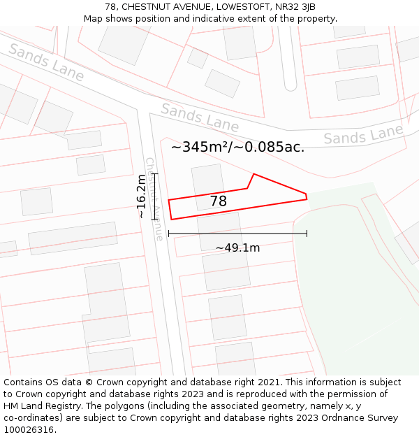 78, CHESTNUT AVENUE, LOWESTOFT, NR32 3JB: Plot and title map