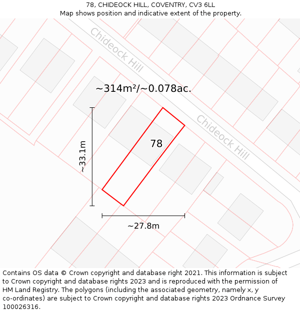 78, CHIDEOCK HILL, COVENTRY, CV3 6LL: Plot and title map