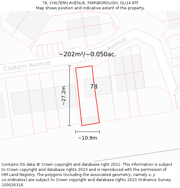 78, CHILTERN AVENUE, FARNBOROUGH, GU14 9TF: Plot and title map