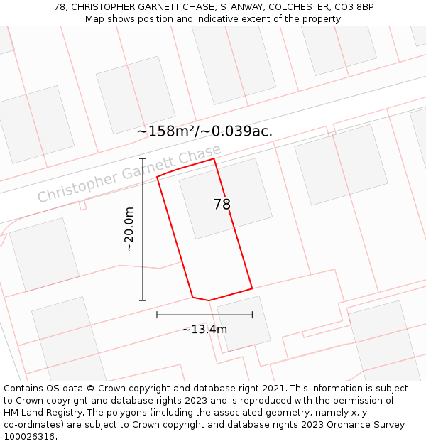 78, CHRISTOPHER GARNETT CHASE, STANWAY, COLCHESTER, CO3 8BP: Plot and title map