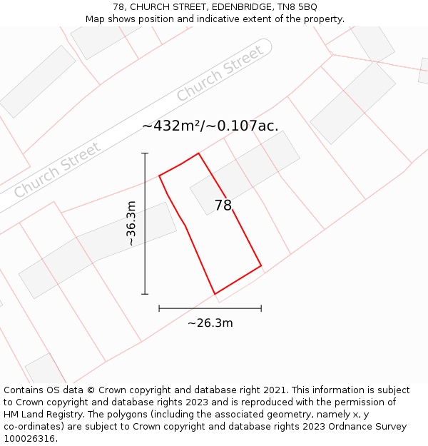 78, CHURCH STREET, EDENBRIDGE, TN8 5BQ: Plot and title map
