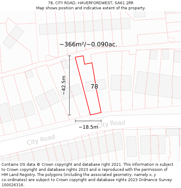 78, CITY ROAD, HAVERFORDWEST, SA61 2RR: Plot and title map