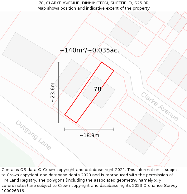 78, CLARKE AVENUE, DINNINGTON, SHEFFIELD, S25 3PJ: Plot and title map