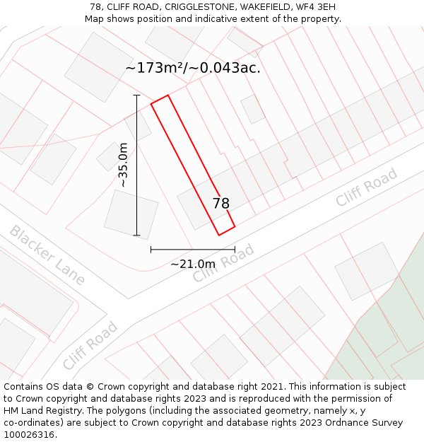 78, CLIFF ROAD, CRIGGLESTONE, WAKEFIELD, WF4 3EH: Plot and title map