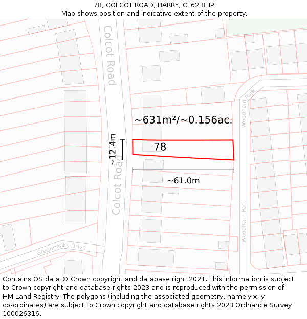 78, COLCOT ROAD, BARRY, CF62 8HP: Plot and title map