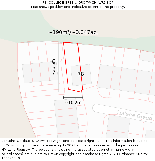 78, COLLEGE GREEN, DROITWICH, WR9 8QP: Plot and title map