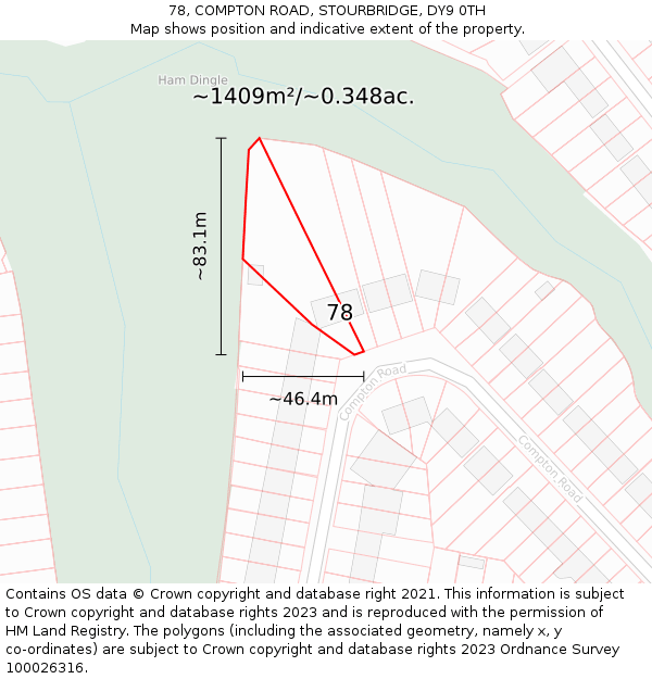 78, COMPTON ROAD, STOURBRIDGE, DY9 0TH: Plot and title map