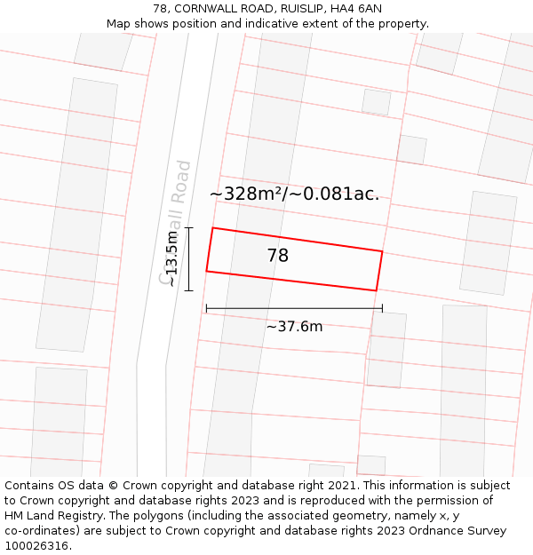 78, CORNWALL ROAD, RUISLIP, HA4 6AN: Plot and title map