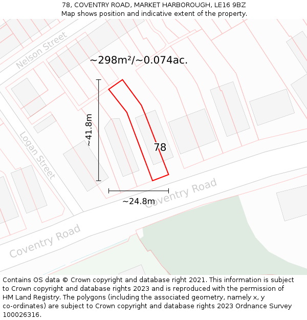 78, COVENTRY ROAD, MARKET HARBOROUGH, LE16 9BZ: Plot and title map