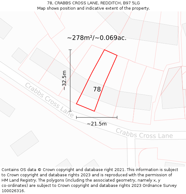 78, CRABBS CROSS LANE, REDDITCH, B97 5LG: Plot and title map