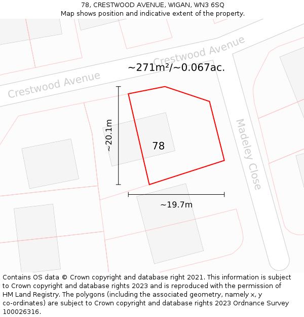 78, CRESTWOOD AVENUE, WIGAN, WN3 6SQ: Plot and title map