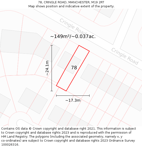 78, CRINGLE ROAD, MANCHESTER, M19 2RT: Plot and title map