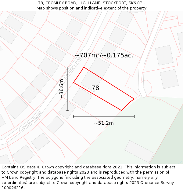 78, CROMLEY ROAD, HIGH LANE, STOCKPORT, SK6 8BU: Plot and title map