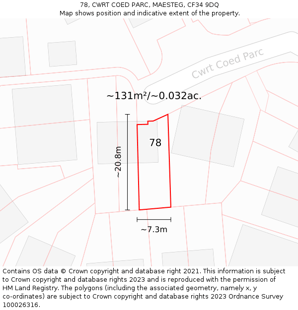 78, CWRT COED PARC, MAESTEG, CF34 9DQ: Plot and title map