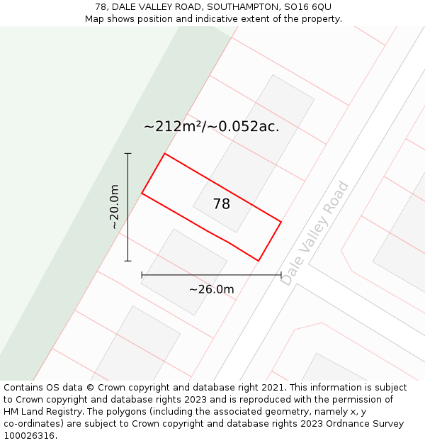 78, DALE VALLEY ROAD, SOUTHAMPTON, SO16 6QU: Plot and title map