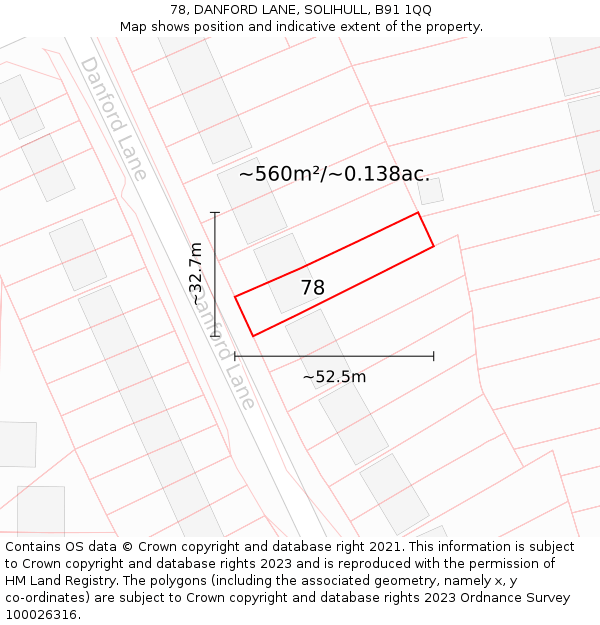 78, DANFORD LANE, SOLIHULL, B91 1QQ: Plot and title map