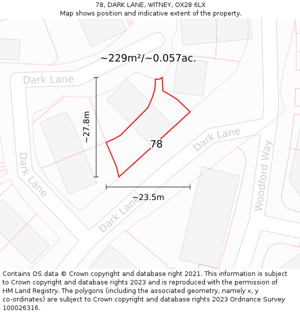 78, DARK LANE, WITNEY, OX28 6LX: Plot and title map