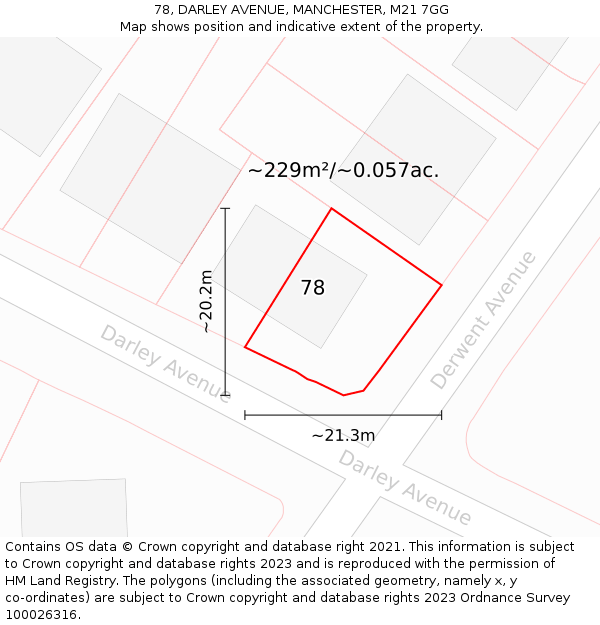 78, DARLEY AVENUE, MANCHESTER, M21 7GG: Plot and title map