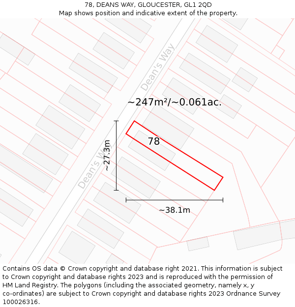 78, DEANS WAY, GLOUCESTER, GL1 2QD: Plot and title map