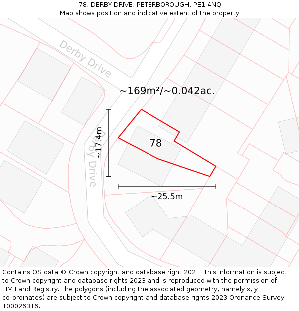 78, DERBY DRIVE, PETERBOROUGH, PE1 4NQ: Plot and title map