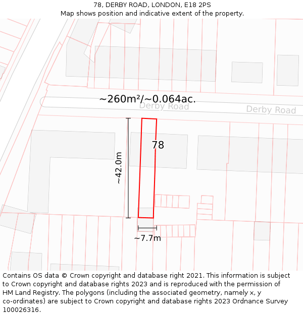 78, DERBY ROAD, LONDON, E18 2PS: Plot and title map