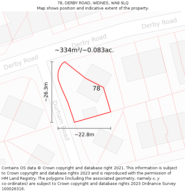 78, DERBY ROAD, WIDNES, WA8 9LQ: Plot and title map
