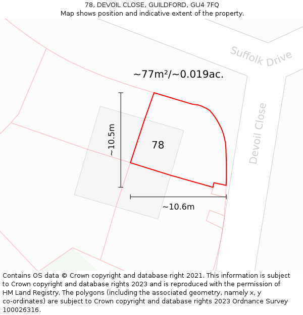 78, DEVOIL CLOSE, GUILDFORD, GU4 7FQ: Plot and title map