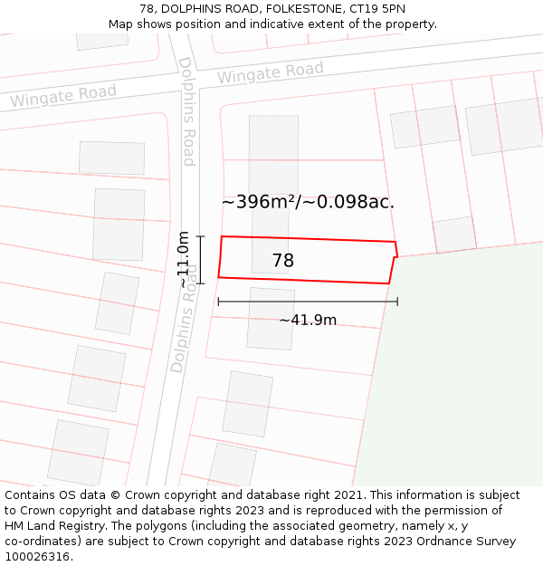 78, DOLPHINS ROAD, FOLKESTONE, CT19 5PN: Plot and title map