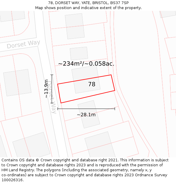78, DORSET WAY, YATE, BRISTOL, BS37 7SP: Plot and title map