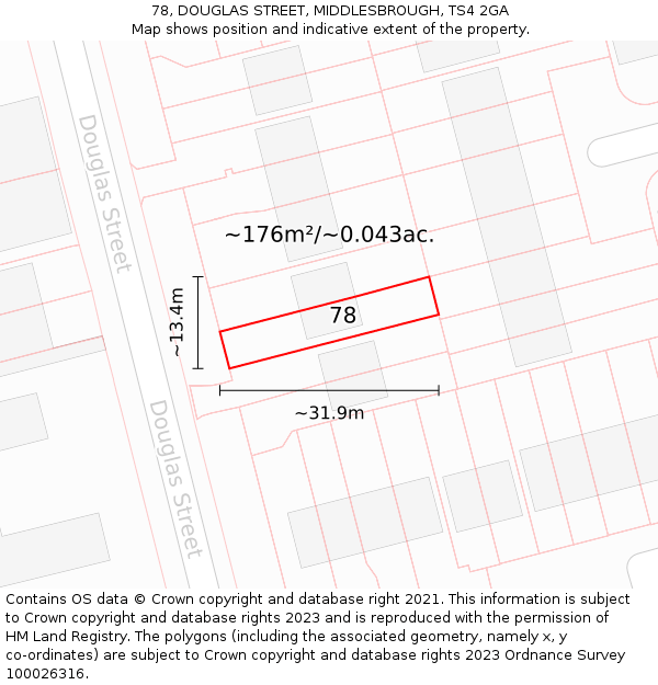 78, DOUGLAS STREET, MIDDLESBROUGH, TS4 2GA: Plot and title map