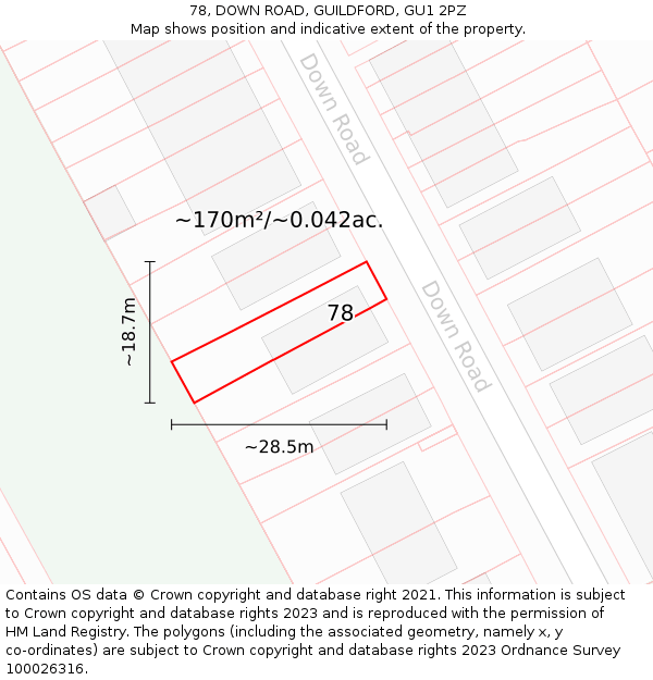 78, DOWN ROAD, GUILDFORD, GU1 2PZ: Plot and title map