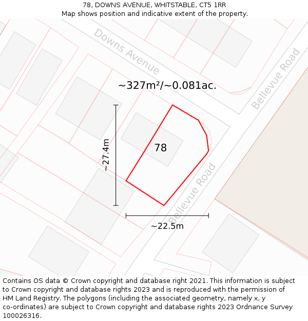 78, DOWNS AVENUE, WHITSTABLE, CT5 1RR: Plot and title map