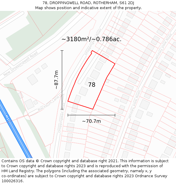 78, DROPPINGWELL ROAD, ROTHERHAM, S61 2DJ: Plot and title map