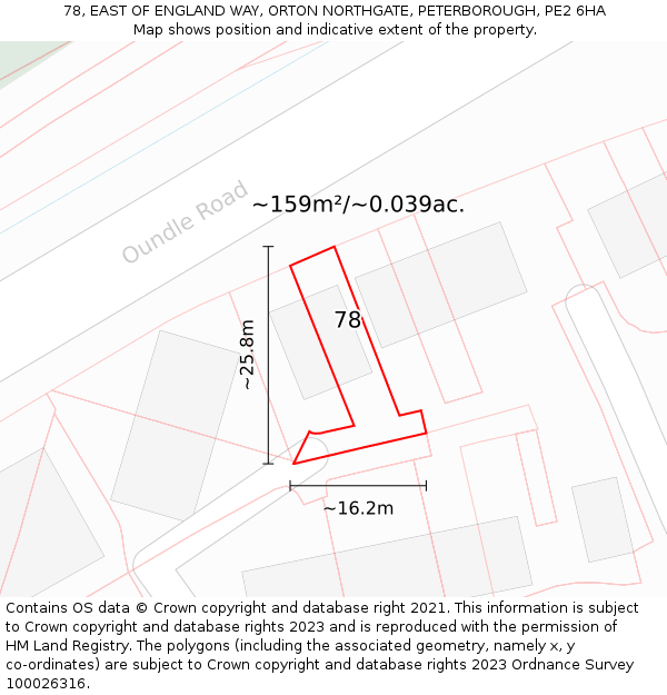 78, EAST OF ENGLAND WAY, ORTON NORTHGATE, PETERBOROUGH, PE2 6HA: Plot and title map