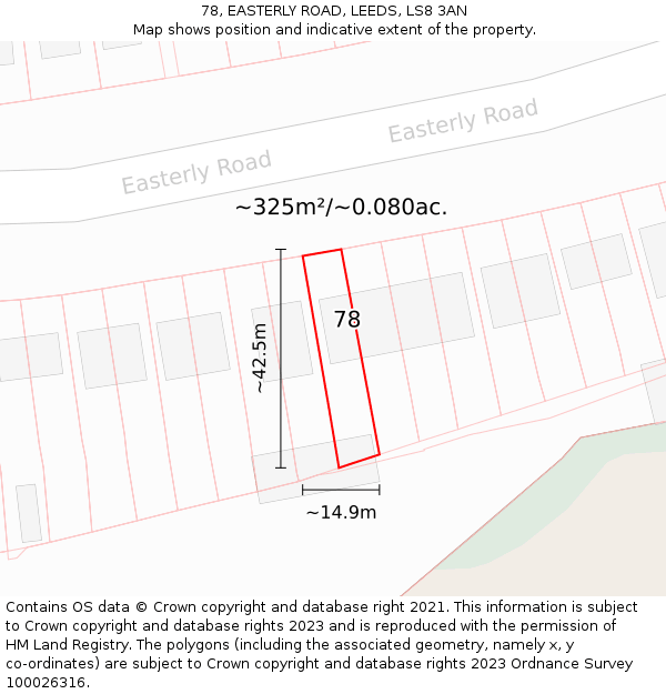 78, EASTERLY ROAD, LEEDS, LS8 3AN: Plot and title map