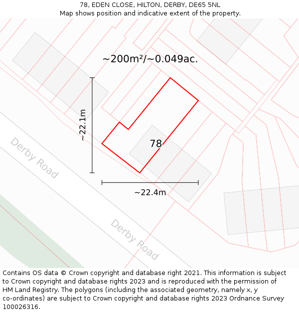 78, EDEN CLOSE, HILTON, DERBY, DE65 5NL: Plot and title map