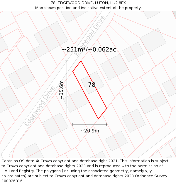 78, EDGEWOOD DRIVE, LUTON, LU2 8EX: Plot and title map