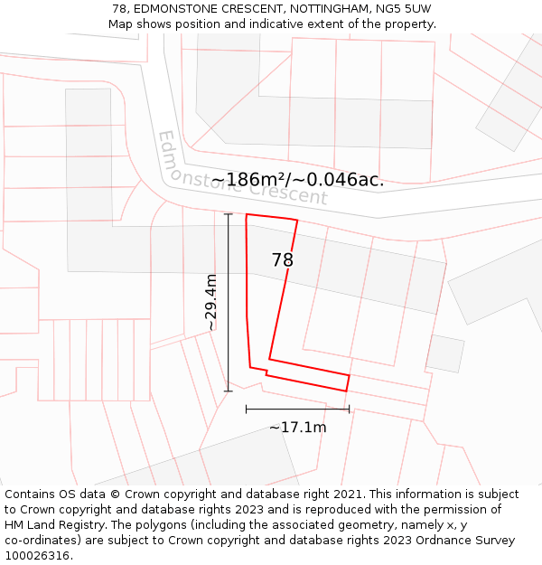 78, EDMONSTONE CRESCENT, NOTTINGHAM, NG5 5UW: Plot and title map