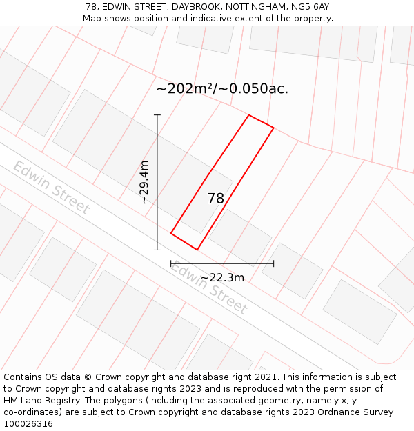 78, EDWIN STREET, DAYBROOK, NOTTINGHAM, NG5 6AY: Plot and title map