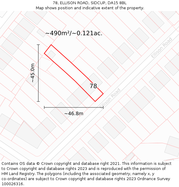 78, ELLISON ROAD, SIDCUP, DA15 8BL: Plot and title map