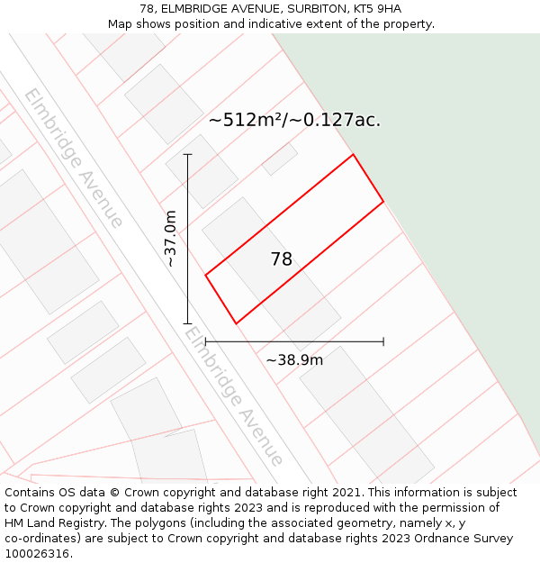 78, ELMBRIDGE AVENUE, SURBITON, KT5 9HA: Plot and title map