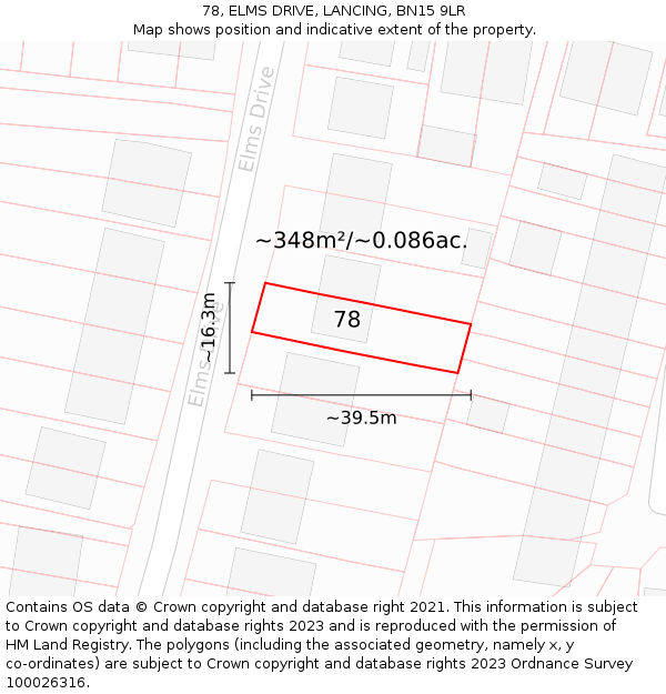 78, ELMS DRIVE, LANCING, BN15 9LR: Plot and title map