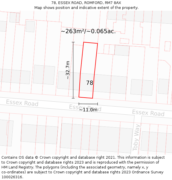 78, ESSEX ROAD, ROMFORD, RM7 8AX: Plot and title map