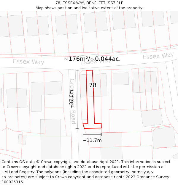 78, ESSEX WAY, BENFLEET, SS7 1LP: Plot and title map