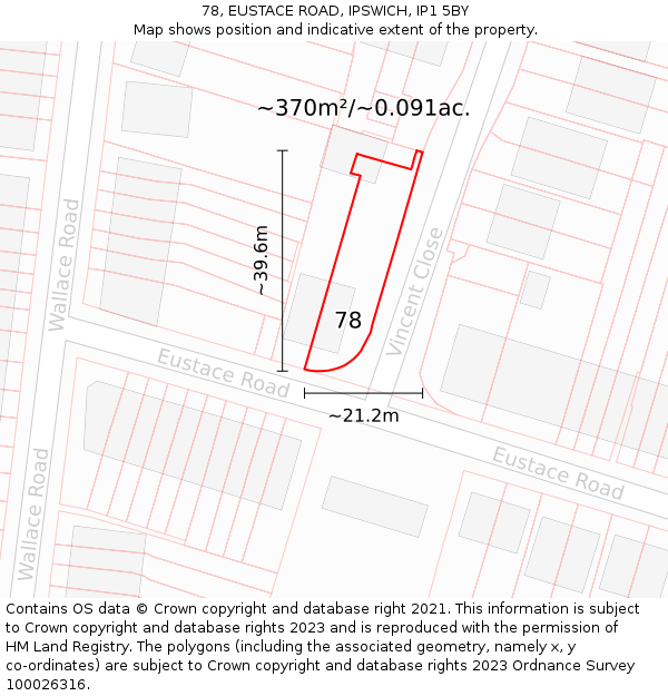 78, EUSTACE ROAD, IPSWICH, IP1 5BY: Plot and title map