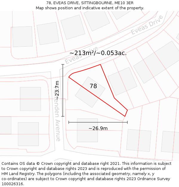 78, EVEAS DRIVE, SITTINGBOURNE, ME10 3ER: Plot and title map
